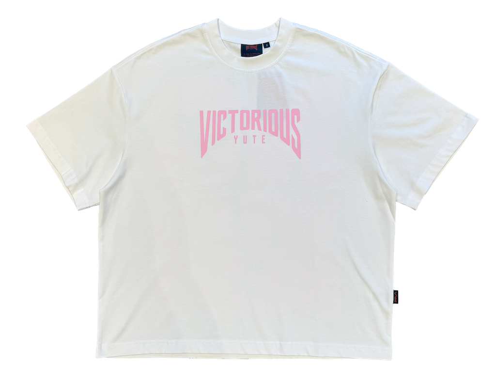 MINI TEXT LOGO TEE - PINK ON WHITE