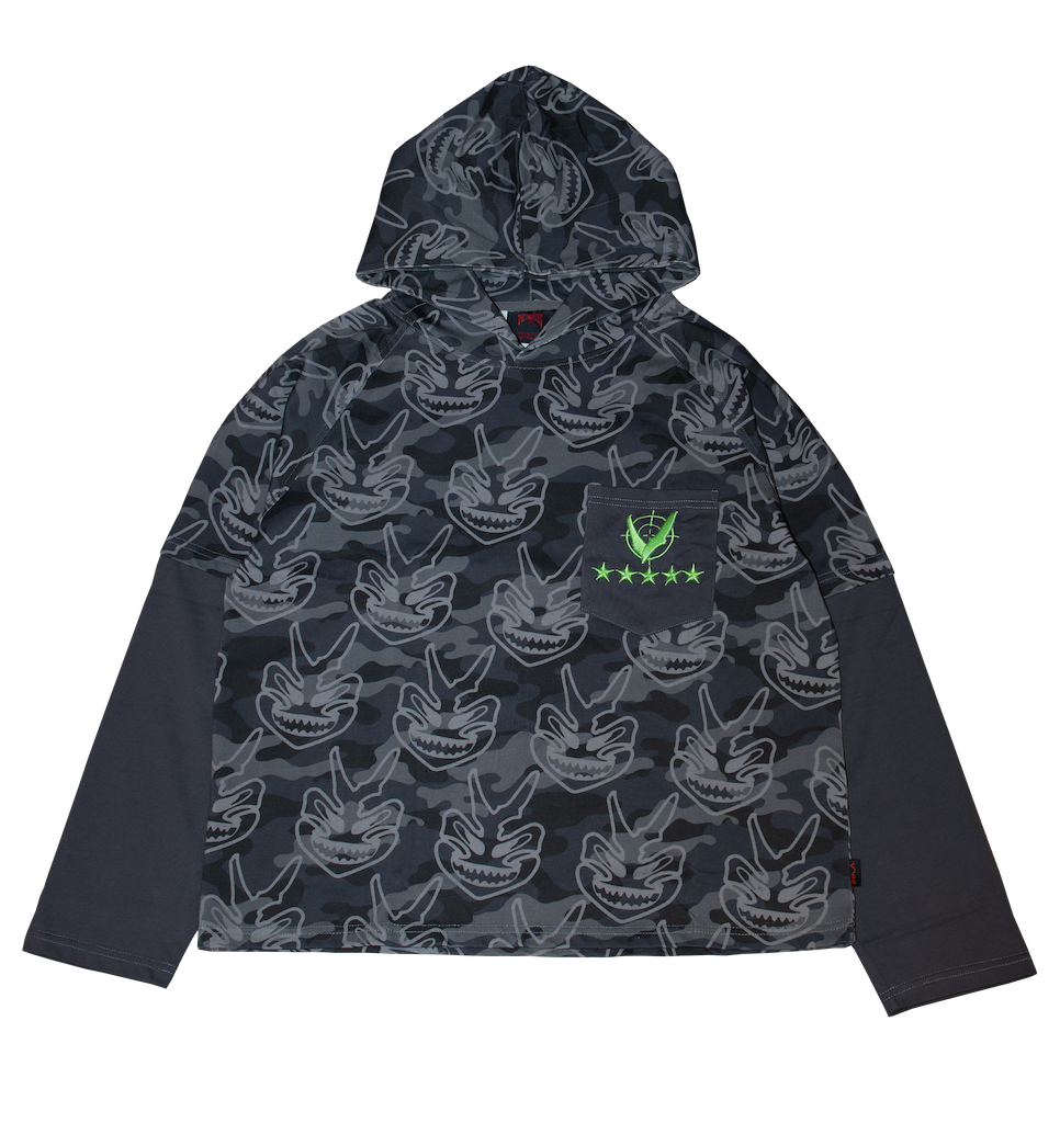 MILITARY MASK HOODED TEE - GREY