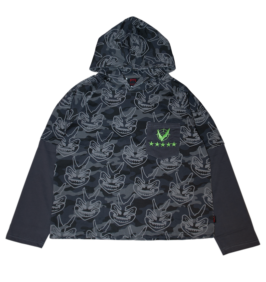 MILITARY MASK HOODED TEE - GREY
