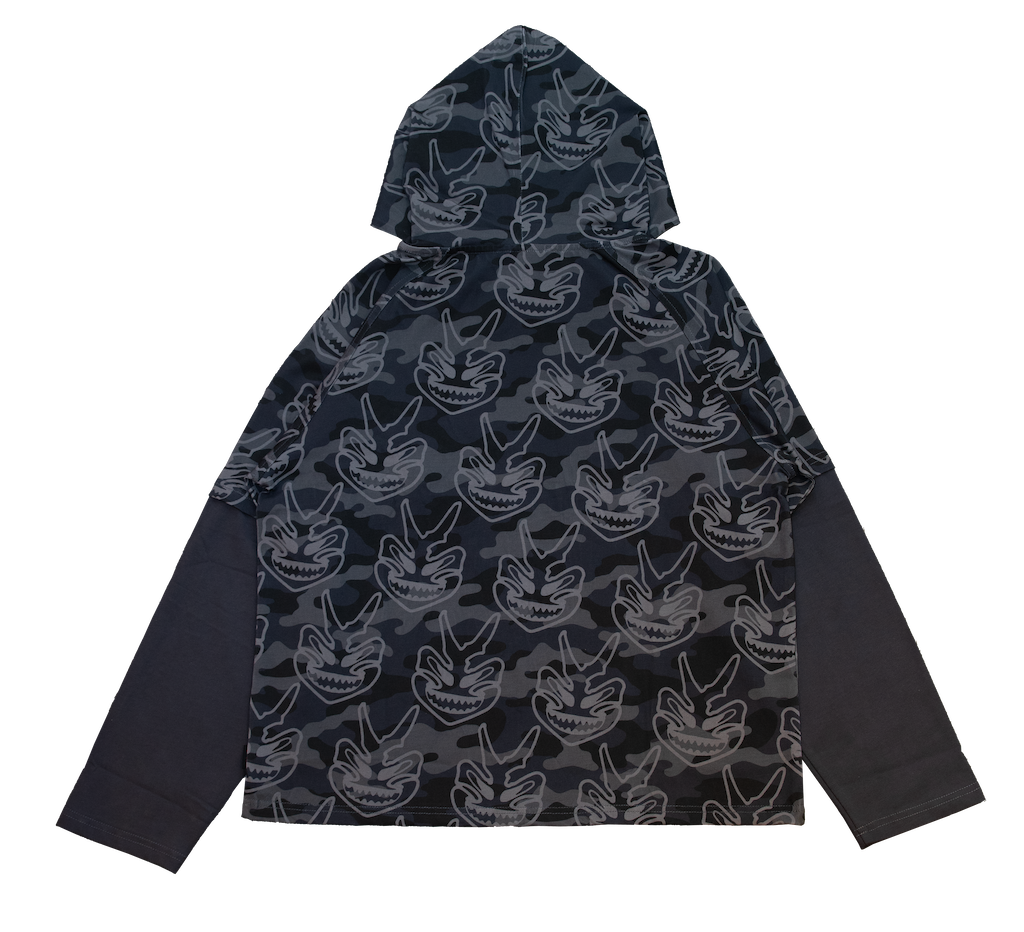 MILITARY MASK HOODED TEE - GREY