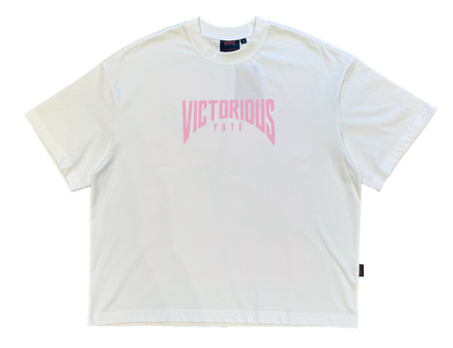 MINI TEXT LOGO TEE - PINK ON WHITE